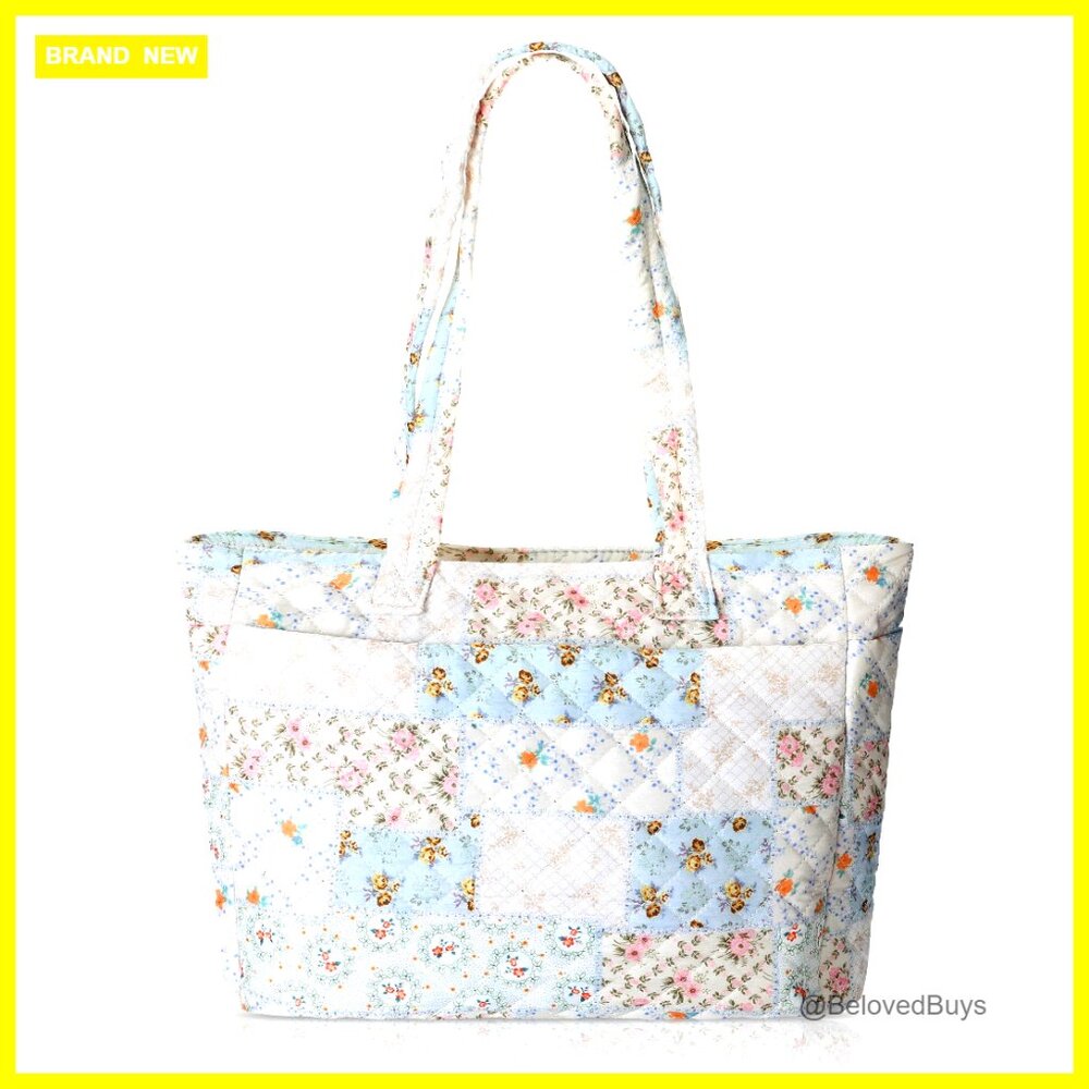 Large Quilted Tote Bag With Zipper Compartments For Laptop Travel Work